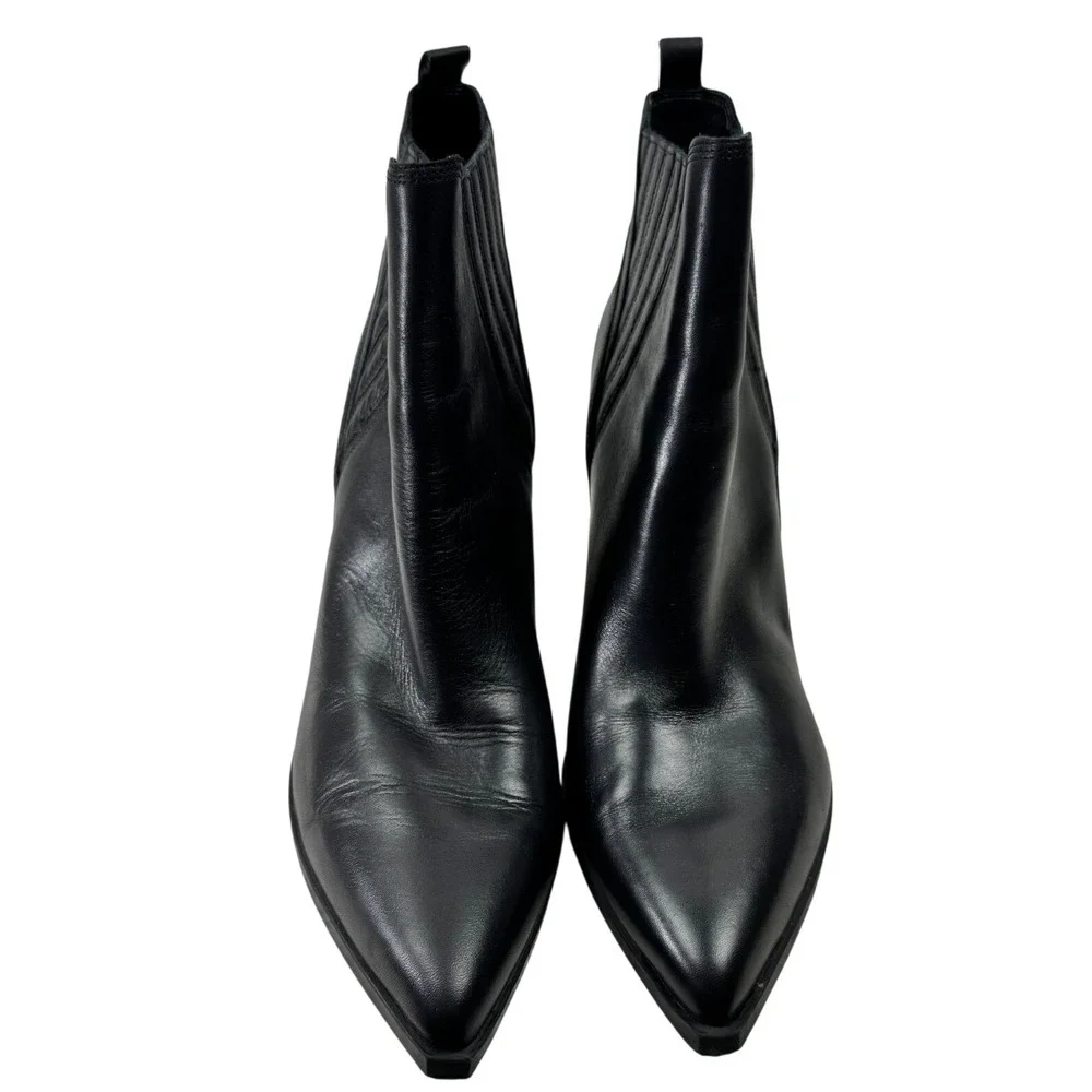 Marc Fisher LTD Gadri Ankle Boot Women 12 Black Leather Pointed Toe Block Heel - Picture 5 of 16